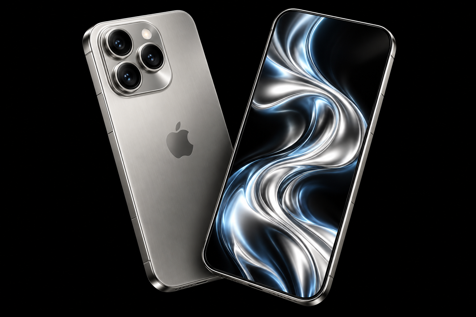 银色钛金属 iPhone 20 Pro 概念机的正面与背面